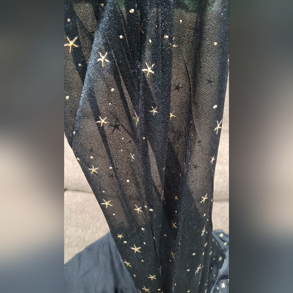 UMGEE Peasant Blouse Ballon Sheer Sleeve Plunge Neck Casual Top Gold Accent Sz M - Picture 12 of 12